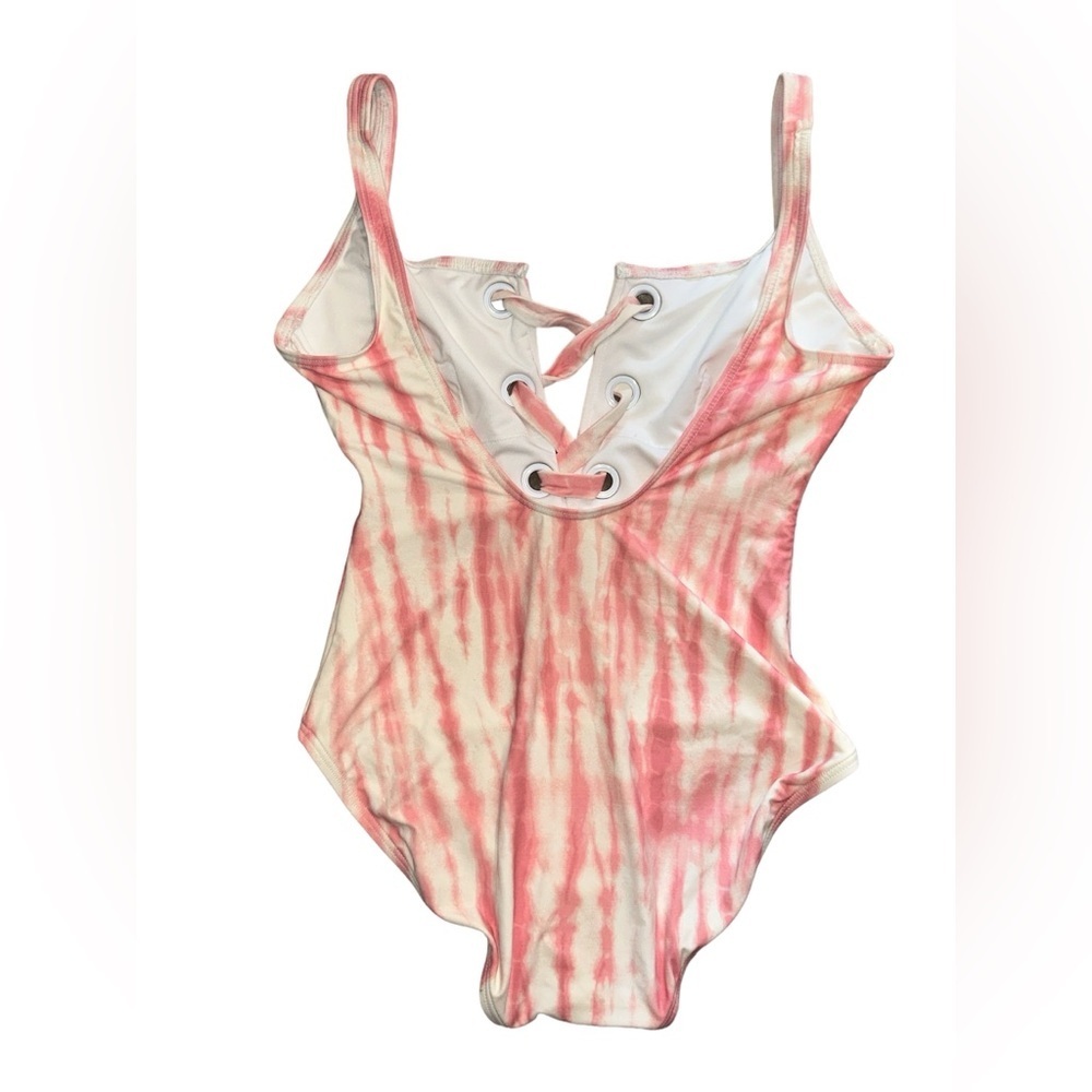 Michael Kors MK Pink/ White Tie-Dye Daydream Lace Up One Piece Swimsuit Size 10 - Picture 3 of 6